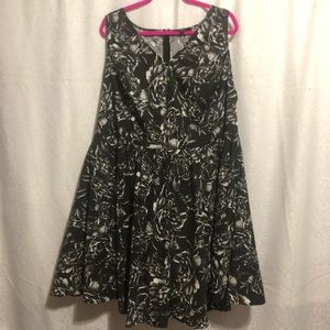 Ellos black & gray floral skater a-line dress